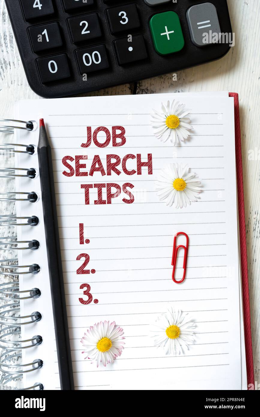 Text sign showing job search tips concept meaning recommendations to