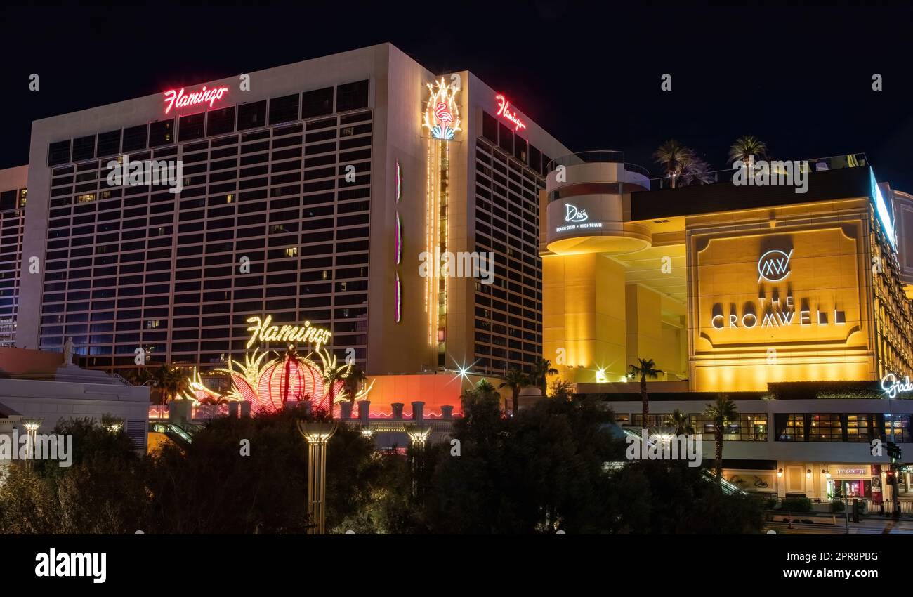Flamingo Las Vegas Resort and Casino and The Cromwell - Las Vegas Boutique Hotel in Las Vegas, Nevada USA. Stock Photo