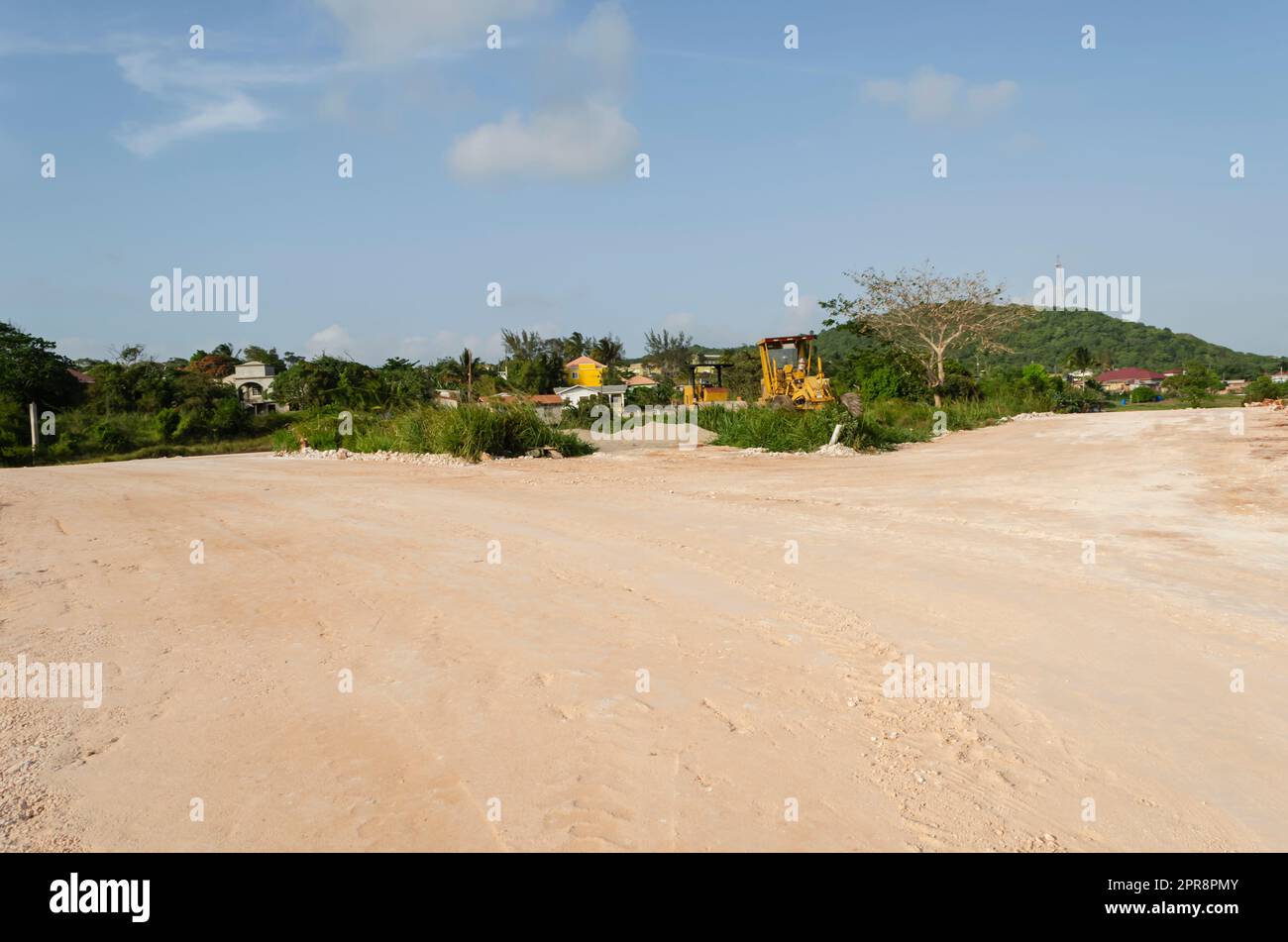 This is a closeup of the section of a roadway under construction at the point of a heartshape roundabout. Stock Photo