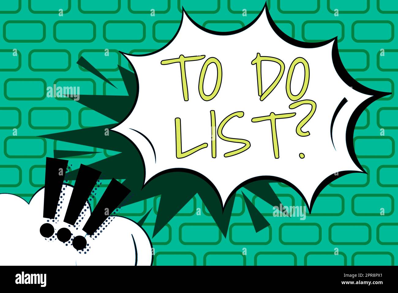 Inspiration showing sign To Do List Question. Internet Concept Series of task to be done organized in priority order Speech Bubble In Bang Shape With Exclamation Marks For Advertisement. Stock Photo