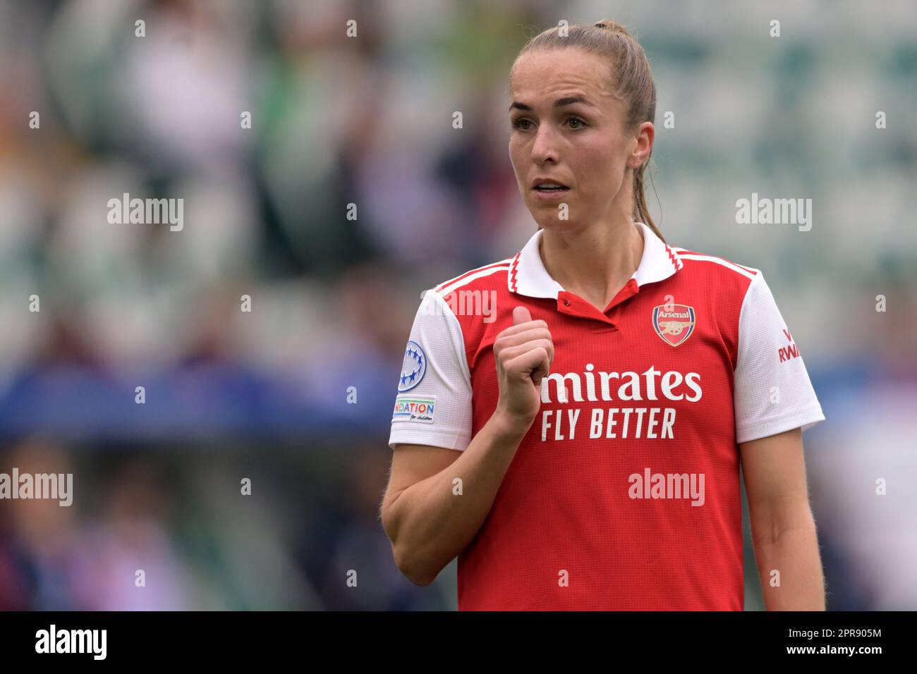 WOLFSBURG - Lia Walti of Arsenal WFC during the UEFA Champions League Women's Semifinal match between VFL Wolfsburg and Arsenal WFC at VFL Wolfsburg Arena on April 23, 2023 in Wolfsburg, Germany. AP | Dutch Height | GERRIT OF COLOGNE Stock Photo