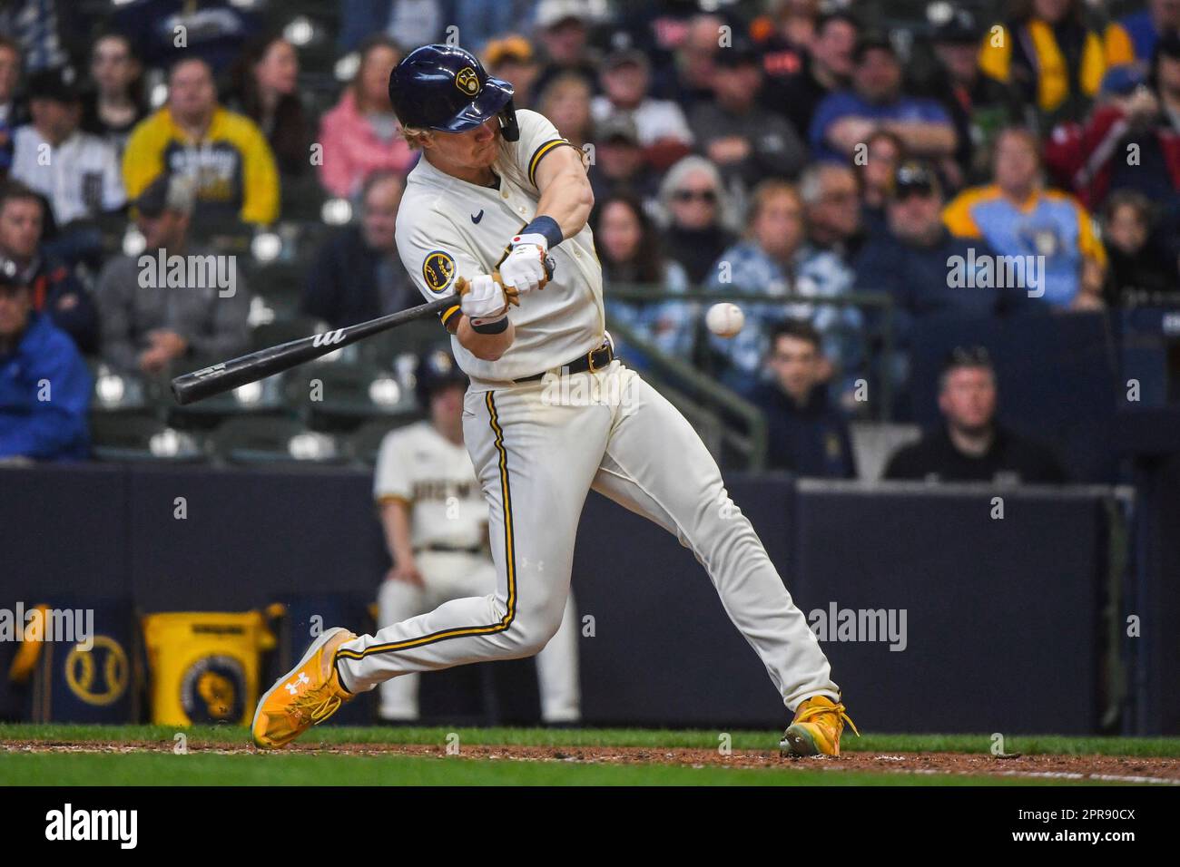 Milwaukee Brewers' Joey Wiemer hits a home run during the eighth inning