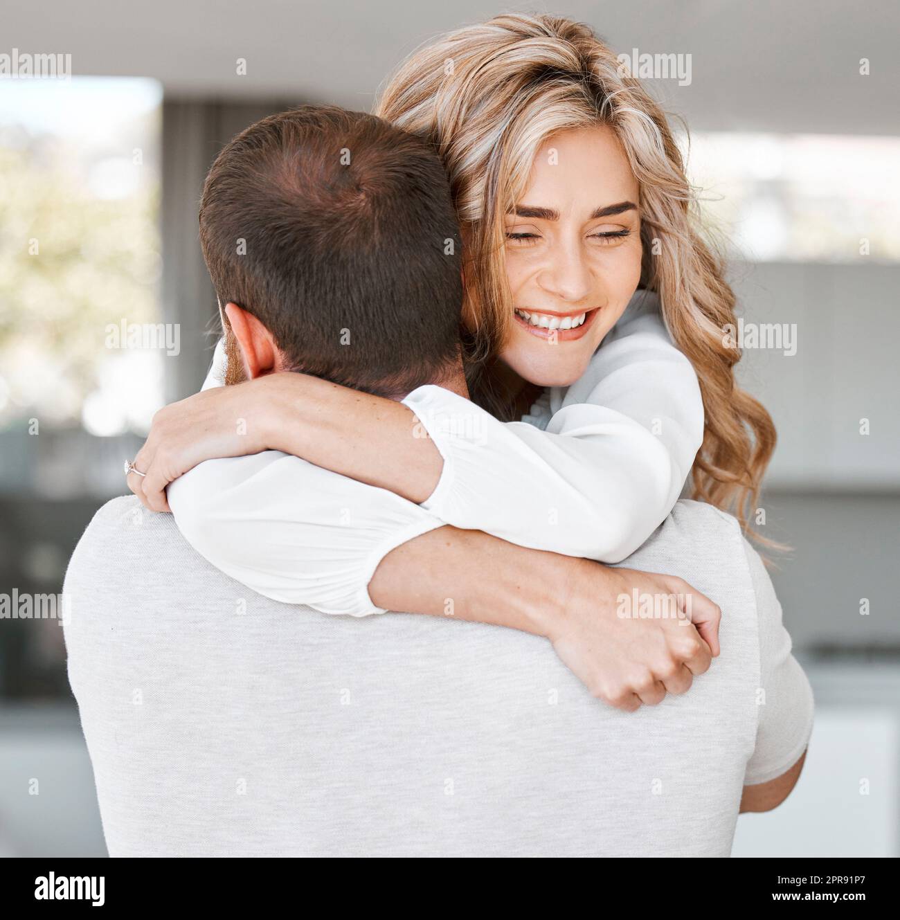 Excited Woman Hugging Her Boyfriend Husband Carrying His Wife Happy