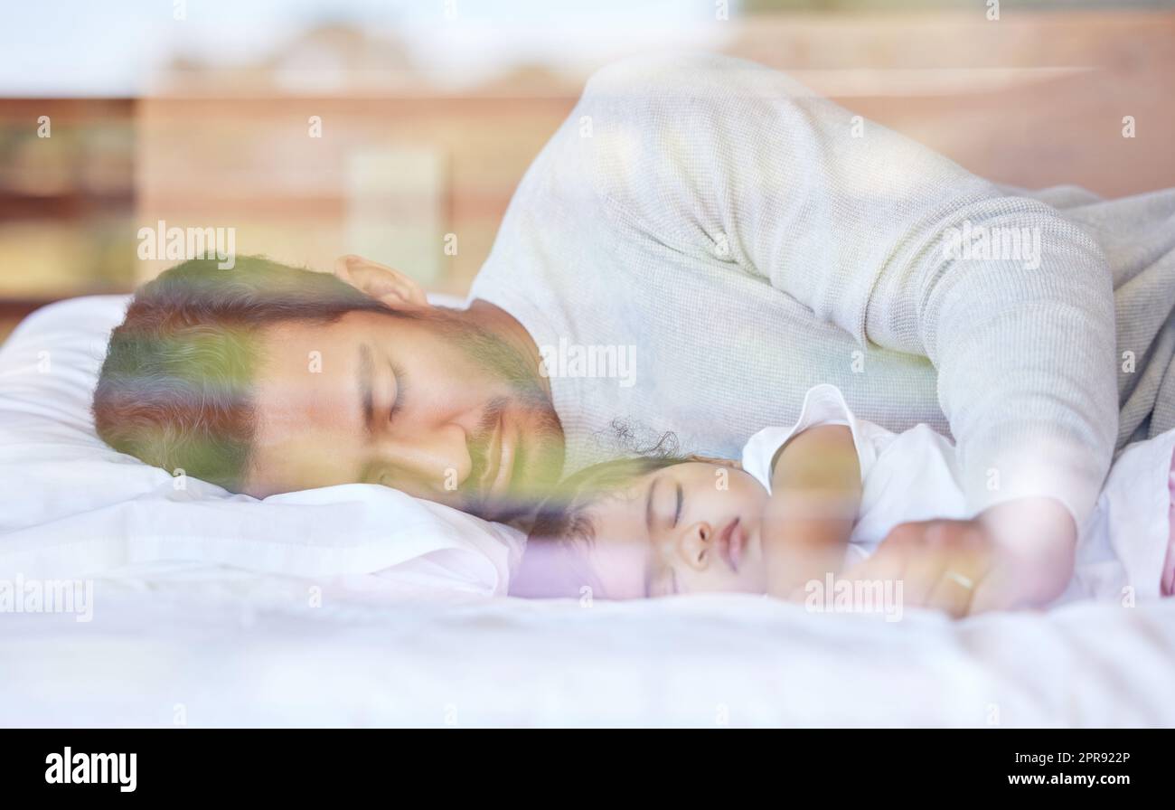 Father daughter bed baby sleeping dreaming Stock Photo Alamy