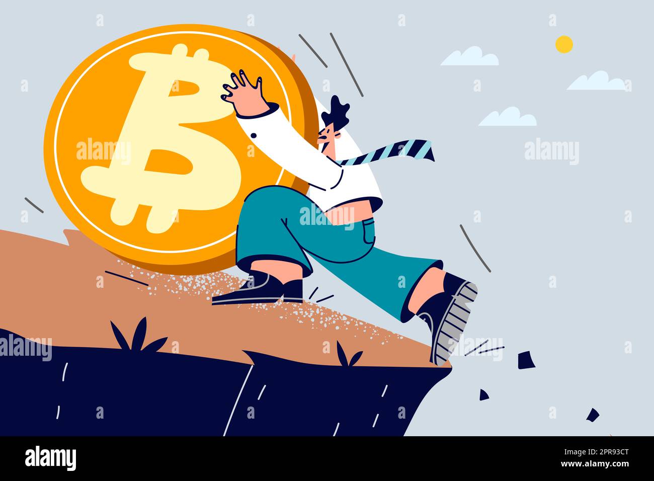 Stressed businessman holding bitcoin help cryptocurrency to fall down  cliff. Man trader saving crypto currency from financial crisis. Finance and  trad Stock Photo - Alamy
