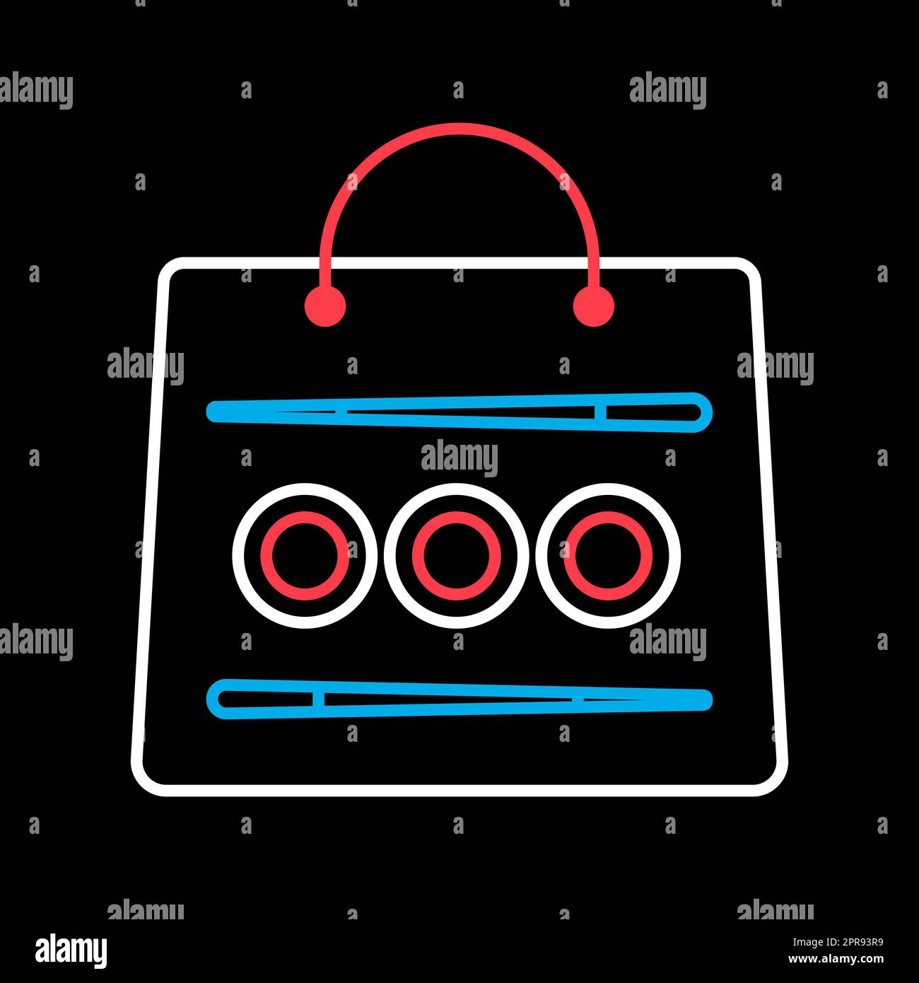 Sushi delivery vector isolated on black background icon. Bag for sushi ...