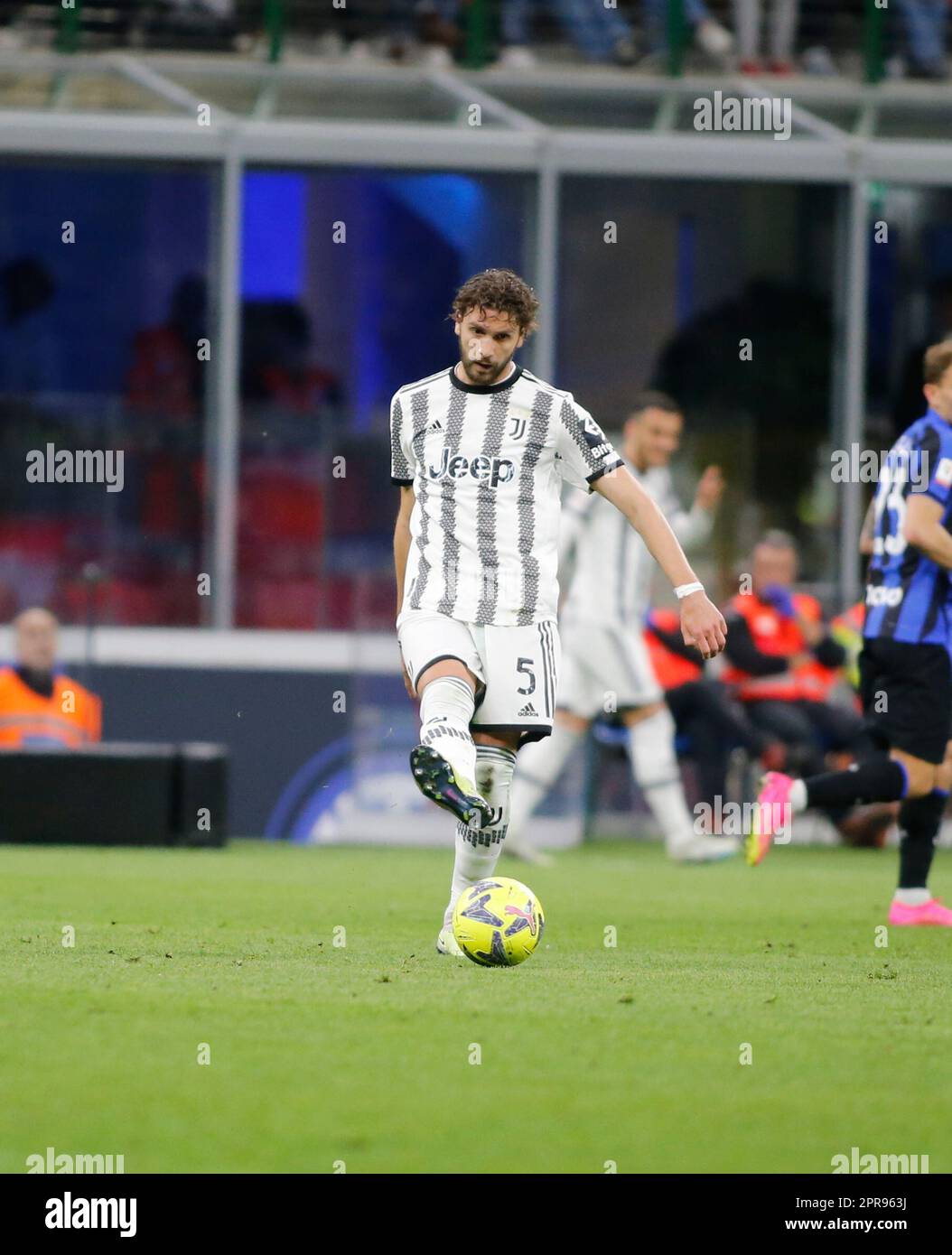 Milan, Italy. 26th Apr, 2023. Manuel Locatelli of Juventus during the Coppa Italia semi final second leg, football game between Juventus Fc Internazionale Fc on 26 of April 2026 at Giuseppe Meazza Stadium, San Siro, Milan, Italy. Credit: Nderim Kaceli/Alamy Live News Stock Photo