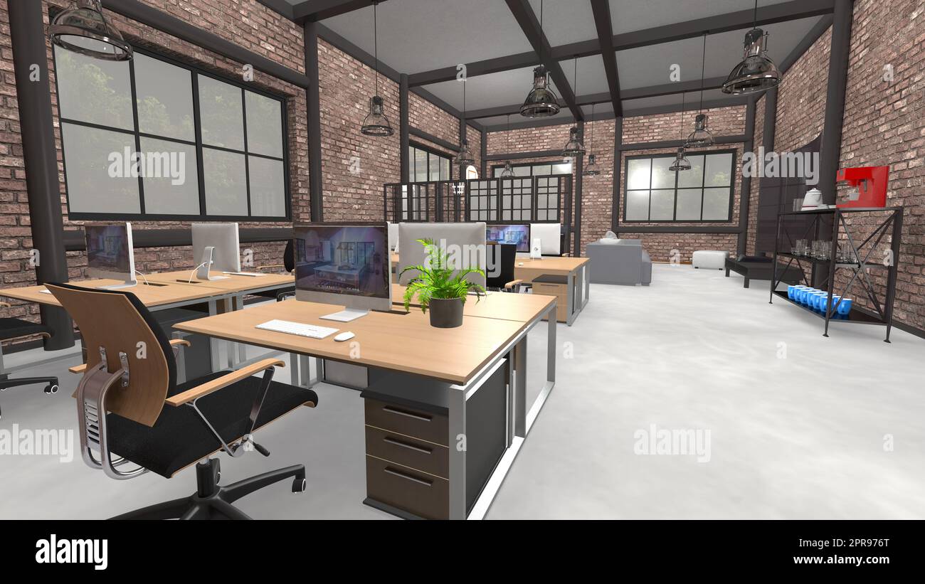 industrial hall with interior of a office Stock Photo - Alamy