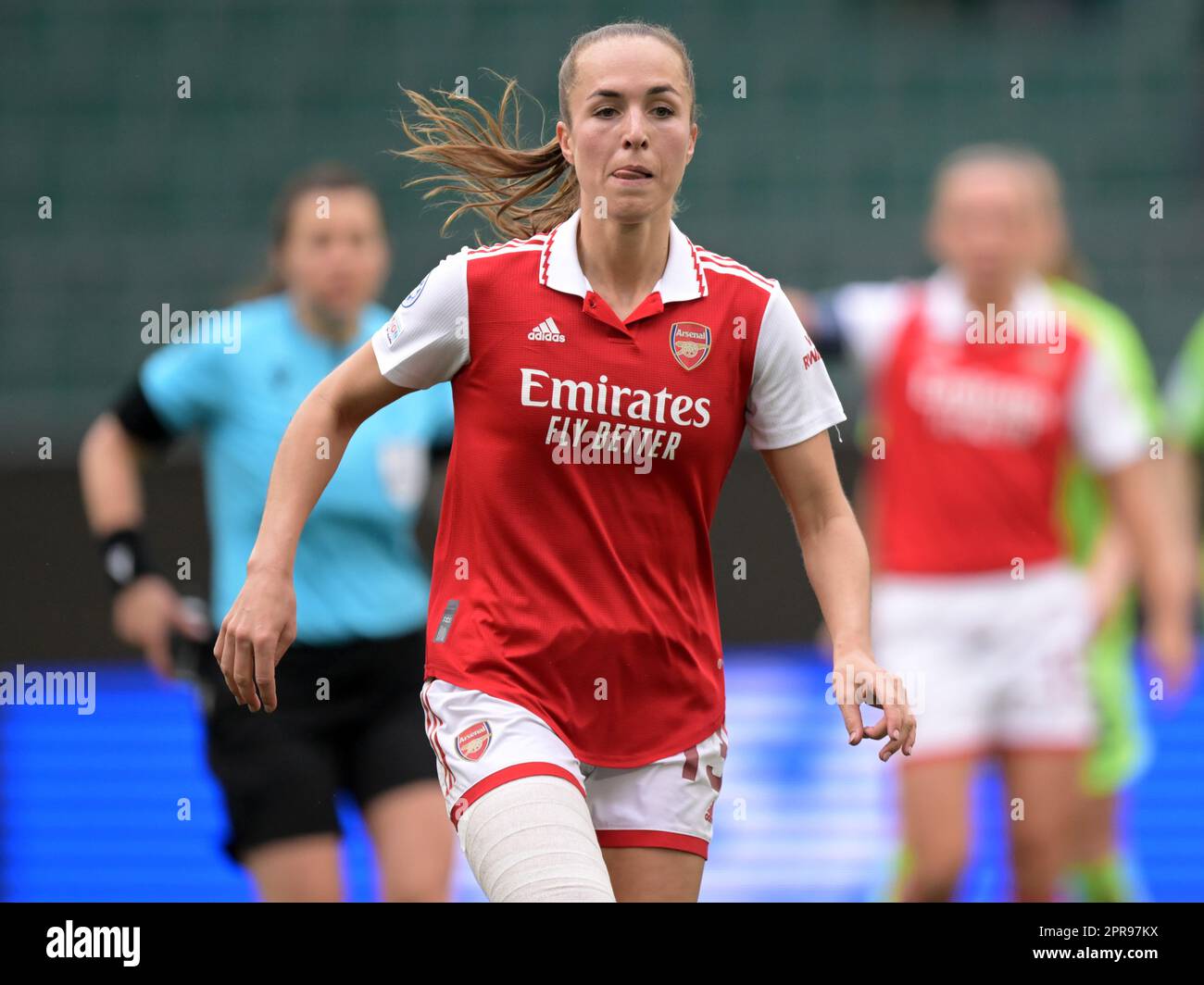 WOLFSBURG - Lia Walti of Arsenal WFC during the UEFA Champions League Women's Semifinal match between VFL Wolfsburg and Arsenal WFC at VFL Wolfsburg Arena on April 23, 2023 in Wolfsburg, Germany. AP | Dutch Height | GERRIT OF COLOGNE Stock Photo