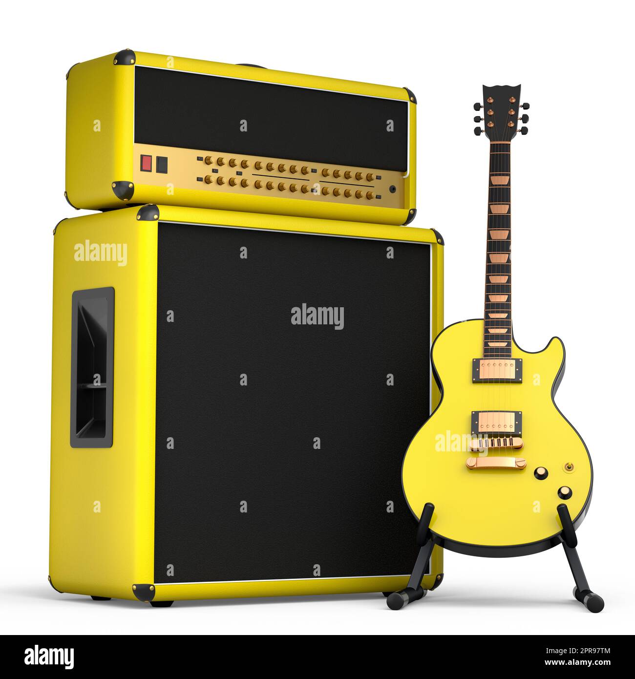 Classical amplifier with electric or acoustic guitar on stand isolated