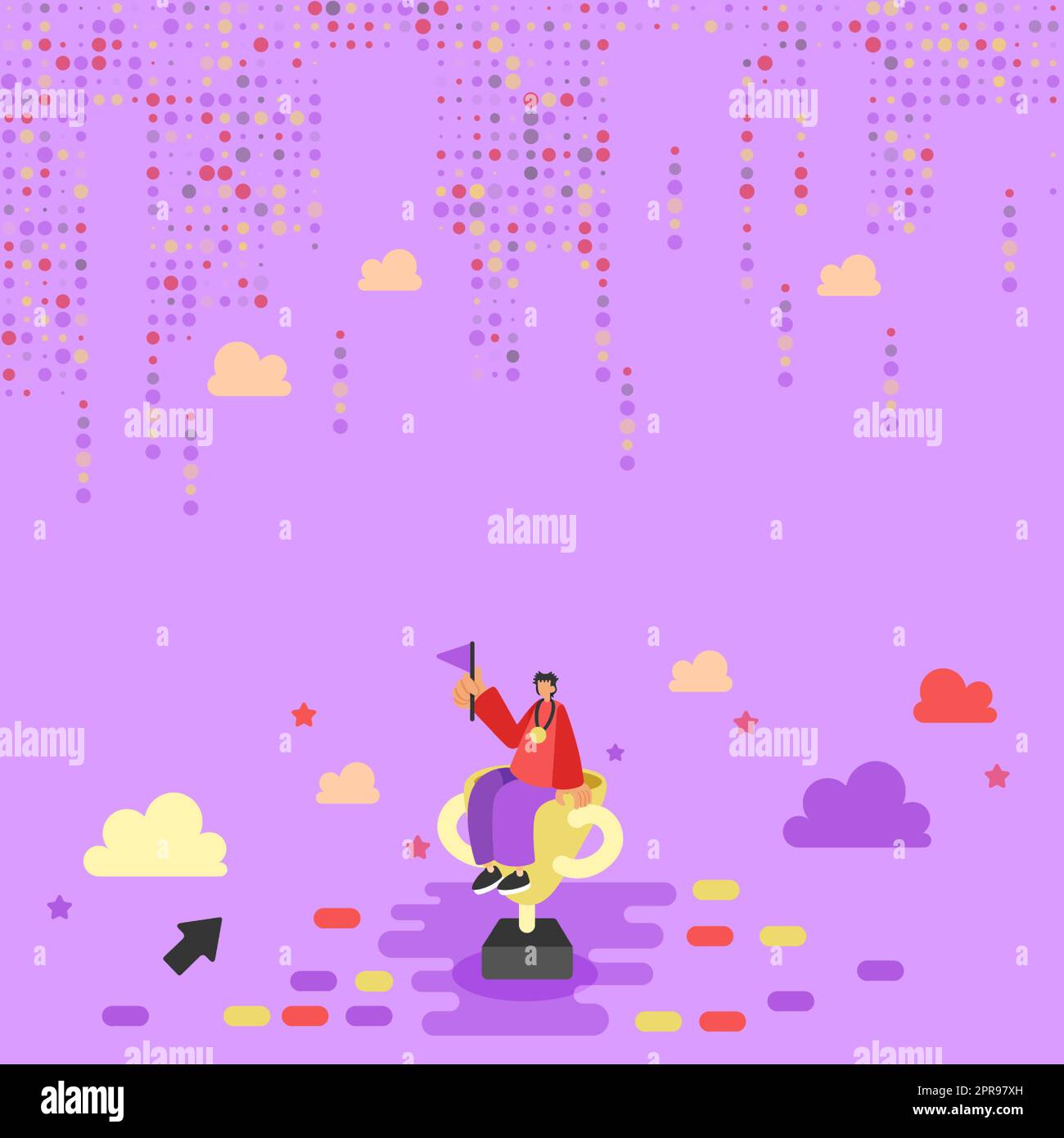 Man Sitting On His Trophy Celebrating Recent Success Over The Clouds