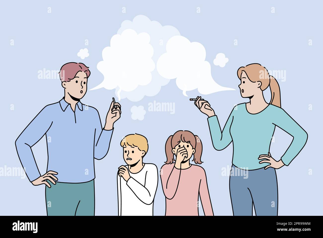 Little children suffer from smoking parents. Kids passive smokers