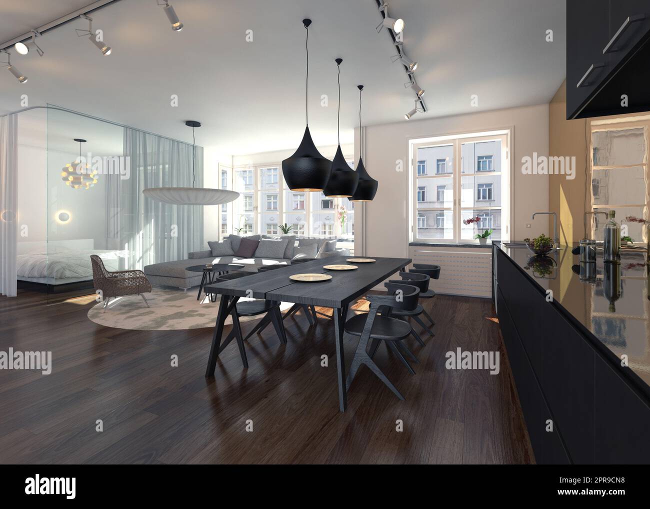 Architectural Interior of Modern Open Concept Apartment or Condo ...