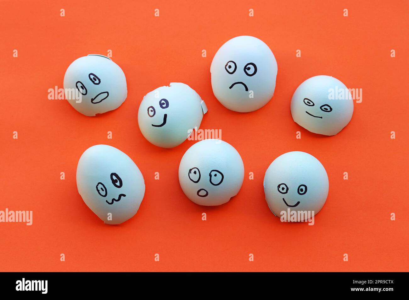 Eggshells with painted faces with different emotions Stock Photo