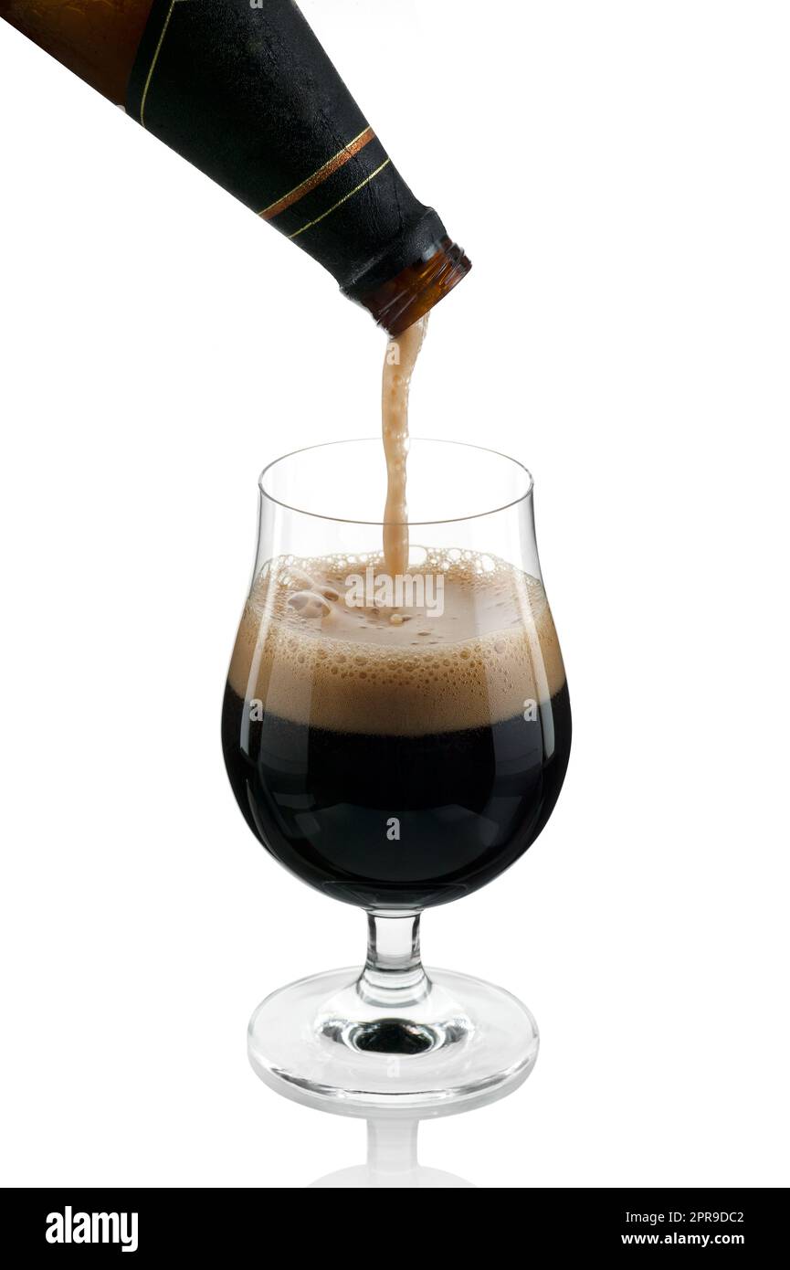 several specific glasses being served with their own beers on white