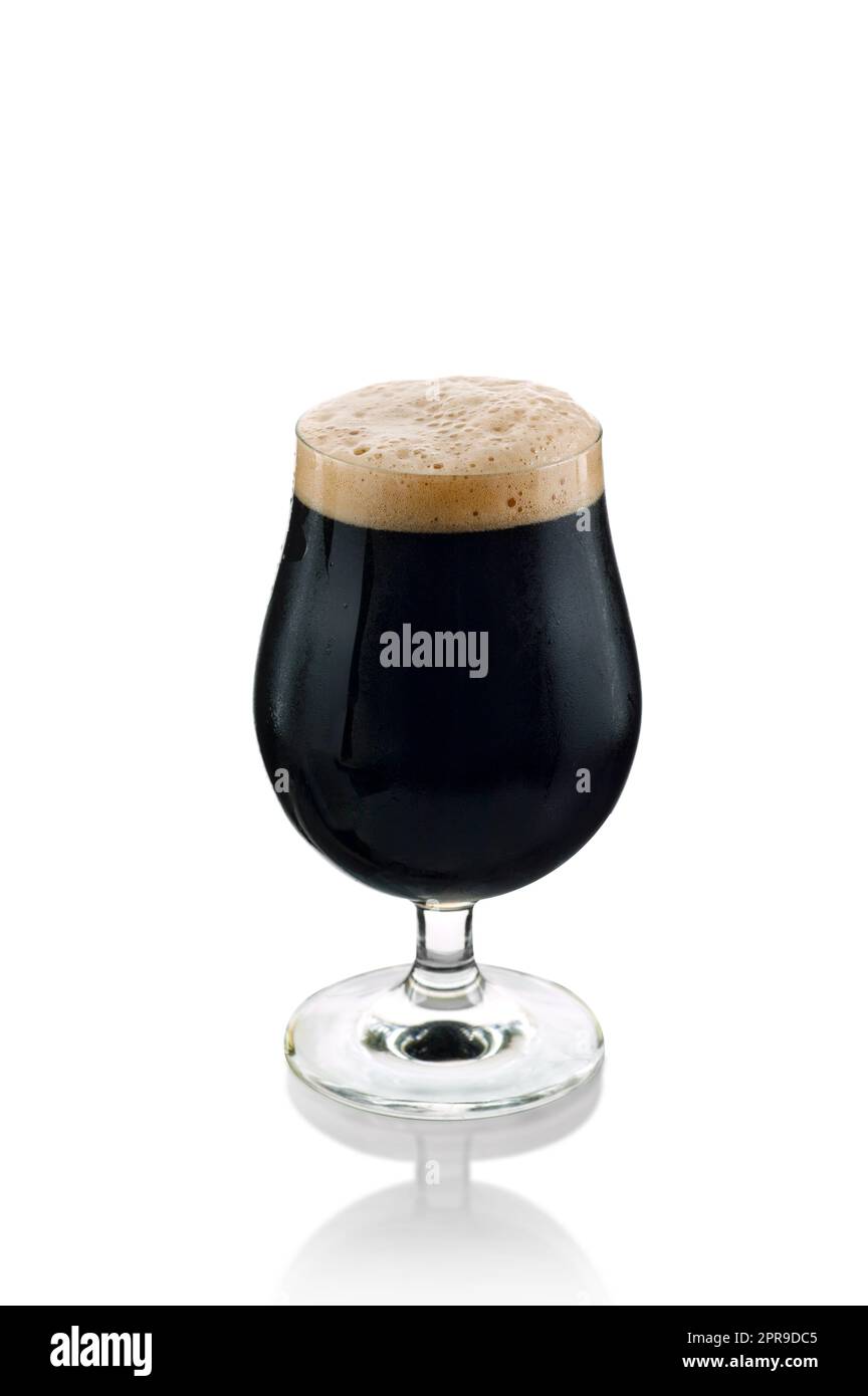 several specific glasses being served with their own beers on white