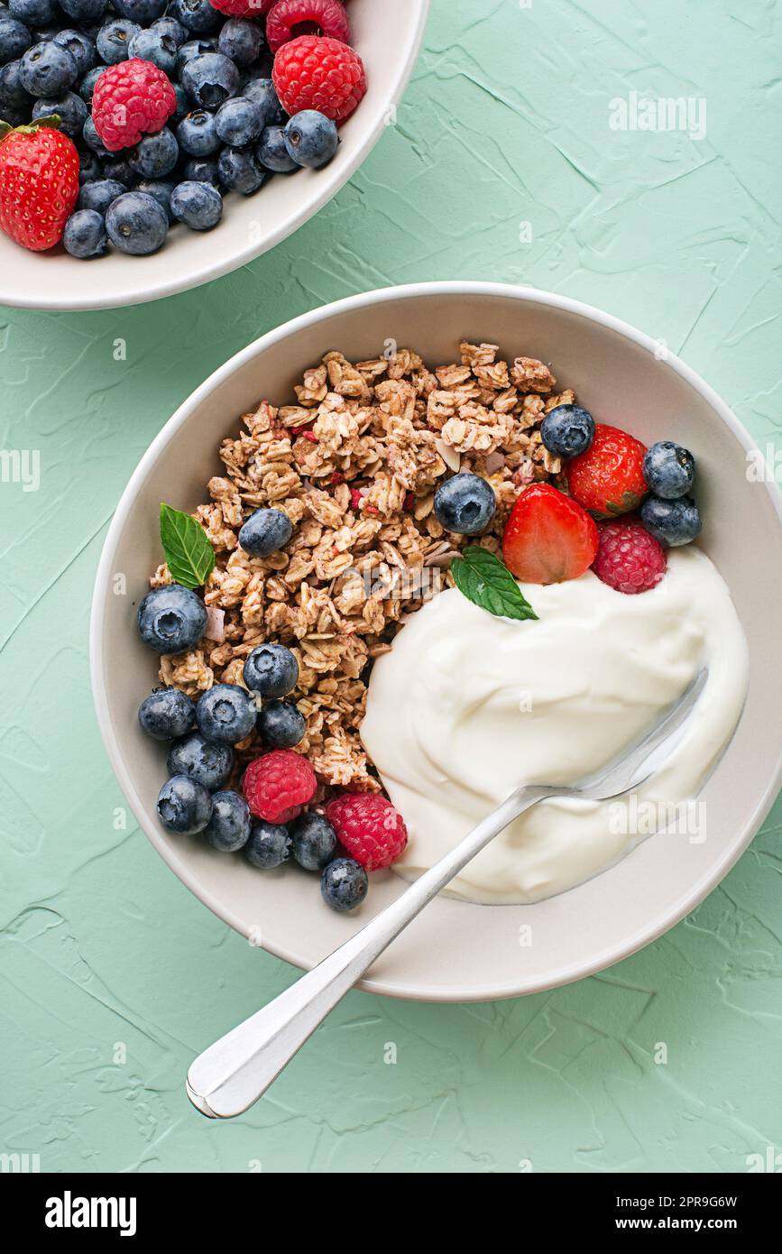Oatmeal granola muesli plate Stock Photo Alamy