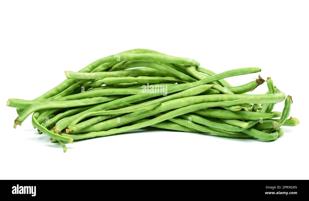 Bunch of fresh asparagus beans on a white isolated background. Stock Photo