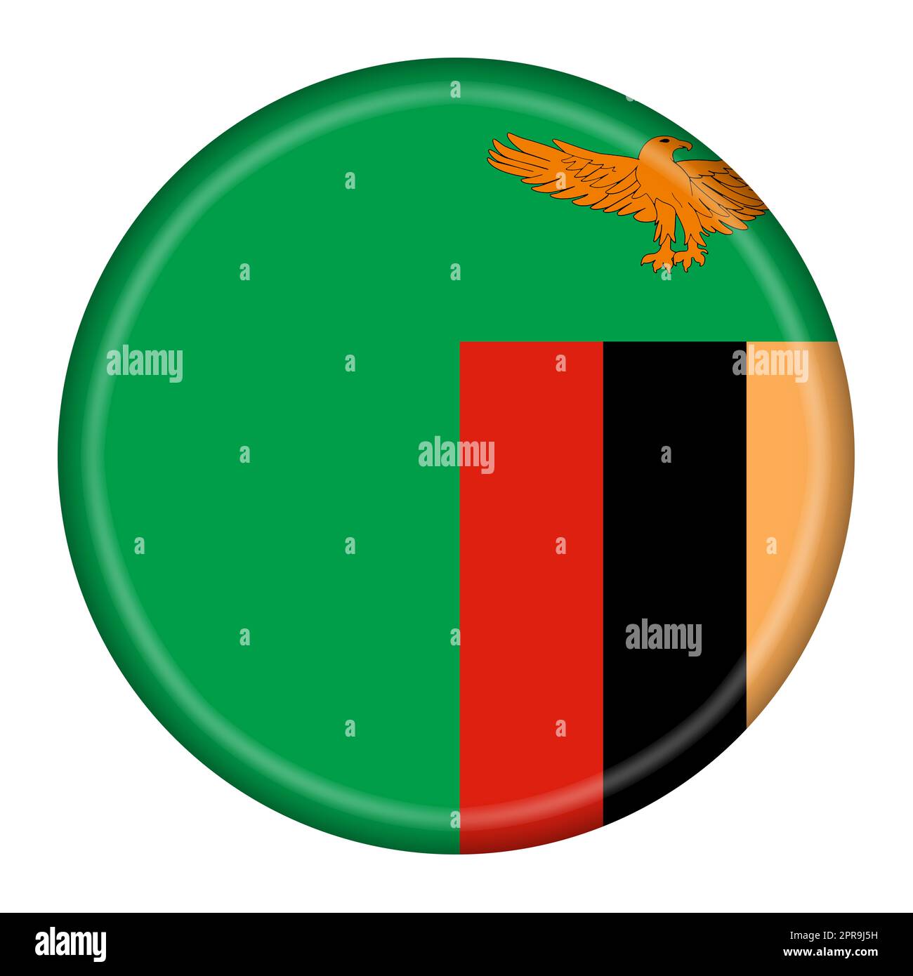 A Zambia flag button 3d illustration with clipping path green red black  zambrano stripes orange eagle Stock Photo - Alamy, image size:1300x1390