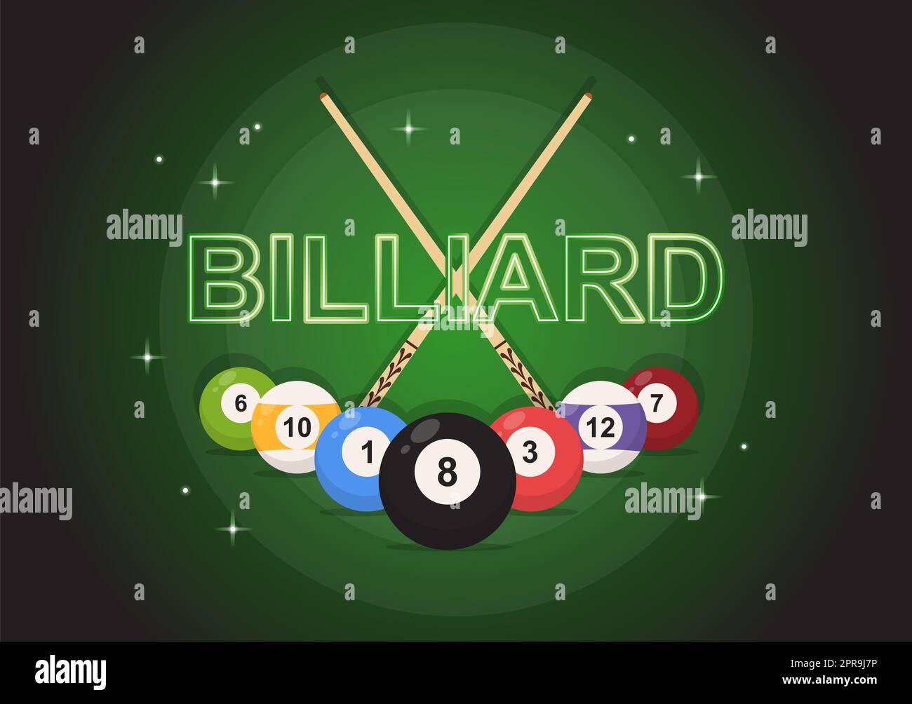 Billiard balls and cue ball with cue sticks crossed on green background  Stock Vector by ©jo@raintreestudio.com 193563118