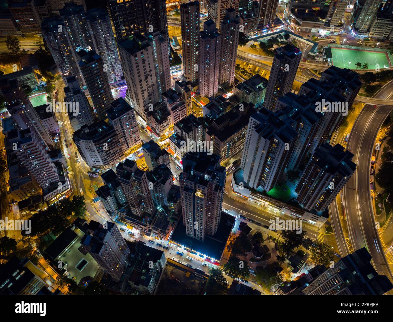 Aerial view of Hong Kong city at night Stock Photo - Alamy