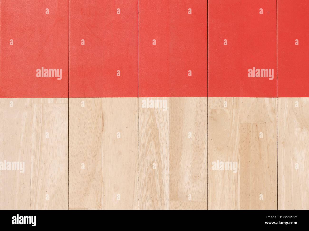 Wooden floor volleyball, basketball, badminton, futsal, handball court. Wooden floor of sports hall with marking lines line on wooden floor indoor, gy Stock Photo