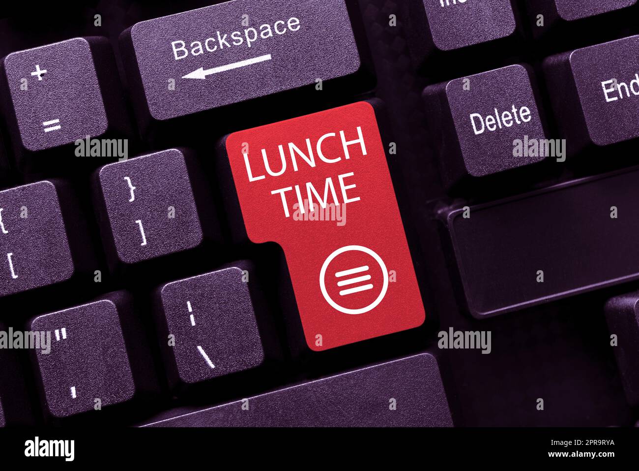 Text showing inspiration Lunch Time. Business approach Meal in the middle of the day after breakfast and before dinner -48866 Stock Photo