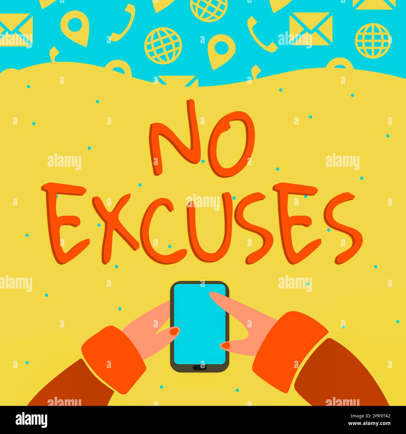 Conceptual caption No Excuses, Business showcase telling someone not to