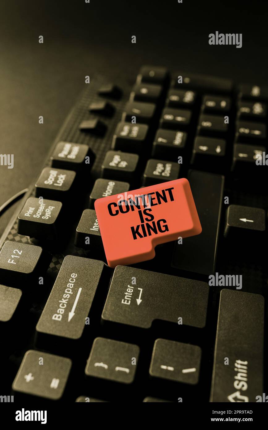 Text sign showing Content Is King. Business idea Content is the heart of todays marketing strategies -49072 Stock Photo