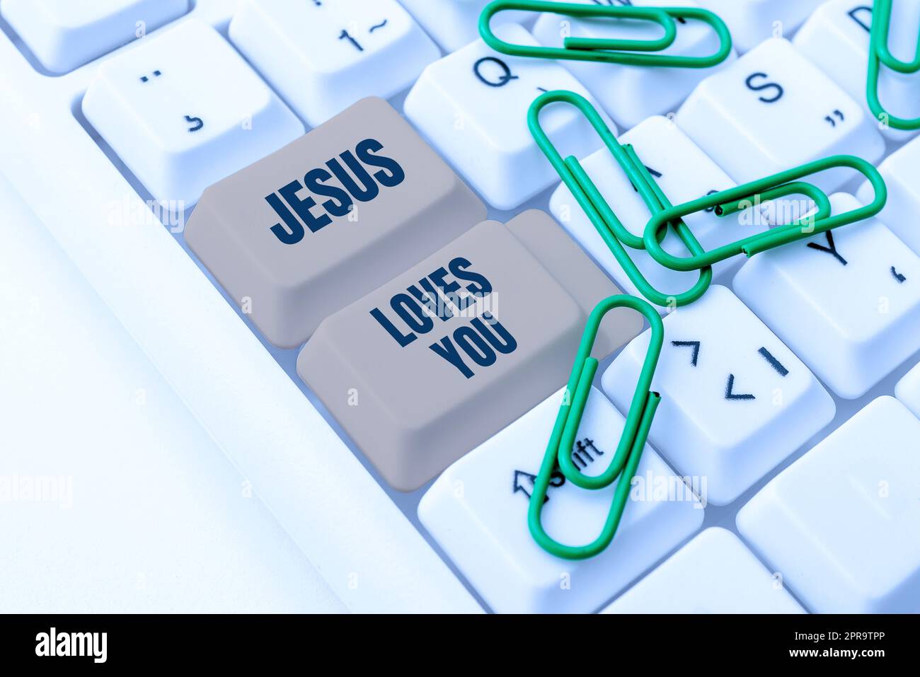 Hand writing sign Jesus Loves You. Business approach Believe in the Lord To have faith religious person -48560 Stock Photo