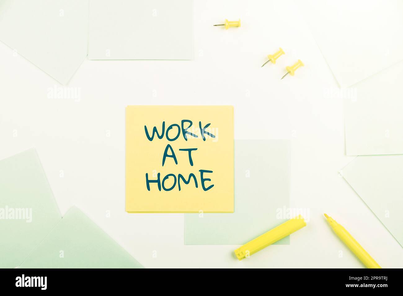 Writing displaying text Work At Home. Internet Concept Freelance job working on your house convenient technology Important Messages Presented On Notes With Memos, Pins And Marker Around. Stock Photo