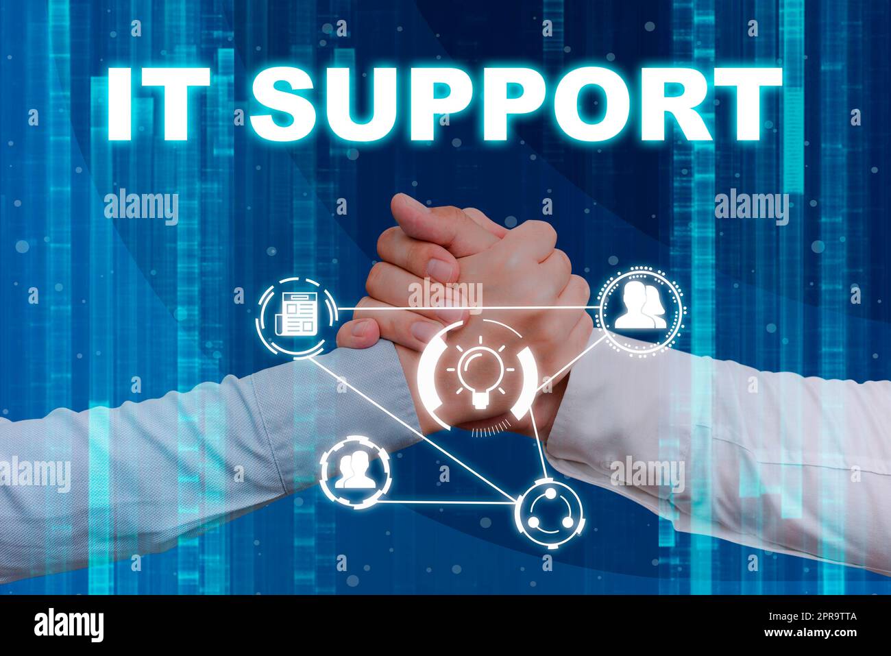 Sign displaying It Support. Business idea Lending help about information technologies and relative issues Hands shaking presenting innovative plan ideas symbolizing teamwork. Stock Photo