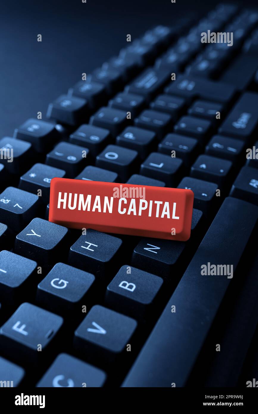 Hand writing sign Human Capital. Business approach Intangible Collective Resources Competence Capital Education -48869 Stock Photo