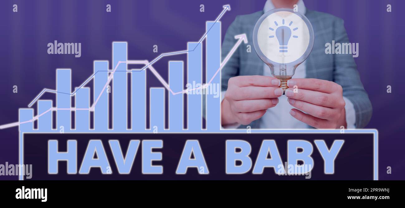 Handwriting text Have A Baby. Business showcase Advice to get pregnant and having a kid Recommendation Woman With Light Bulb Presenting Crucial Diagrams And Information. Stock Photo