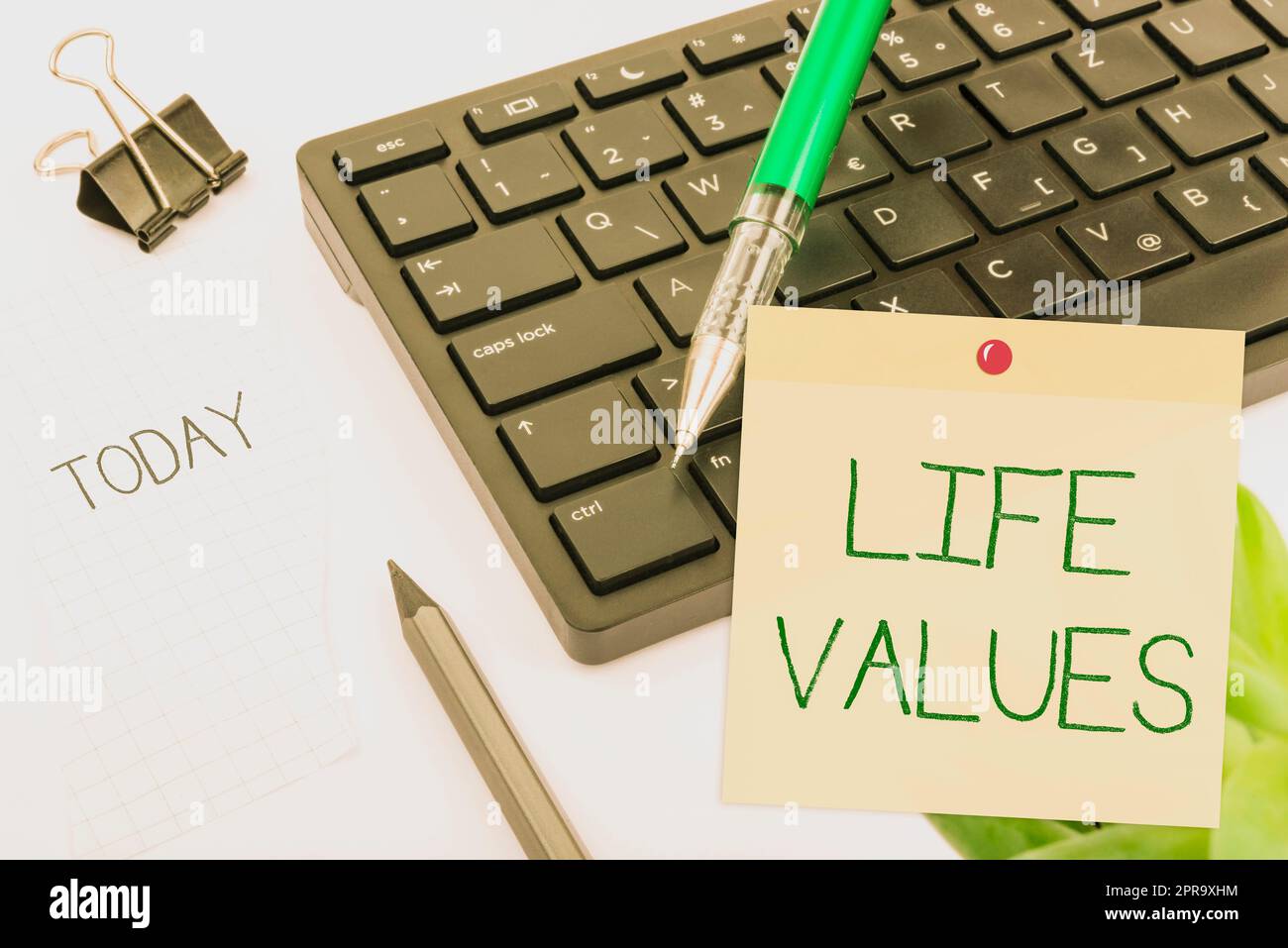Conceptual display Life Values. Business showcase things that you believe are important in the way you live Computer Keyboard And Symbol.Information Medium For Communication. Stock Photo