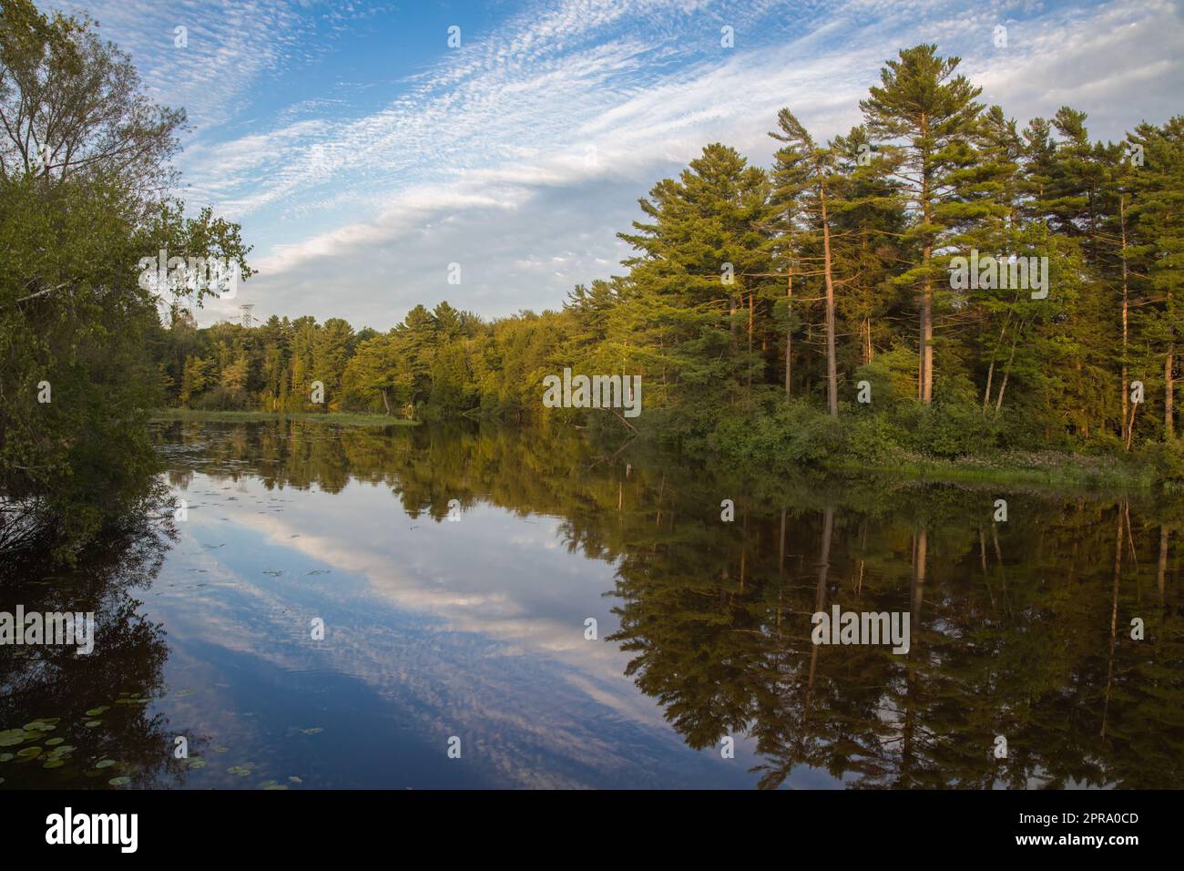 river landscape water sky reflections peaceful nature in Windsor Quebec Stock Photo