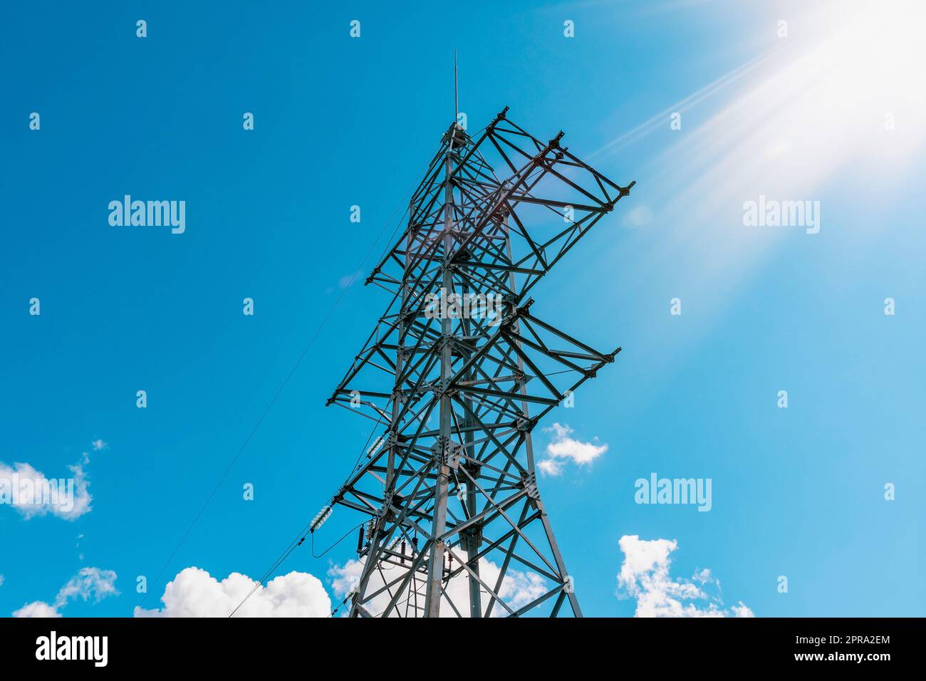 High voltage tower low angle view Stock Photo