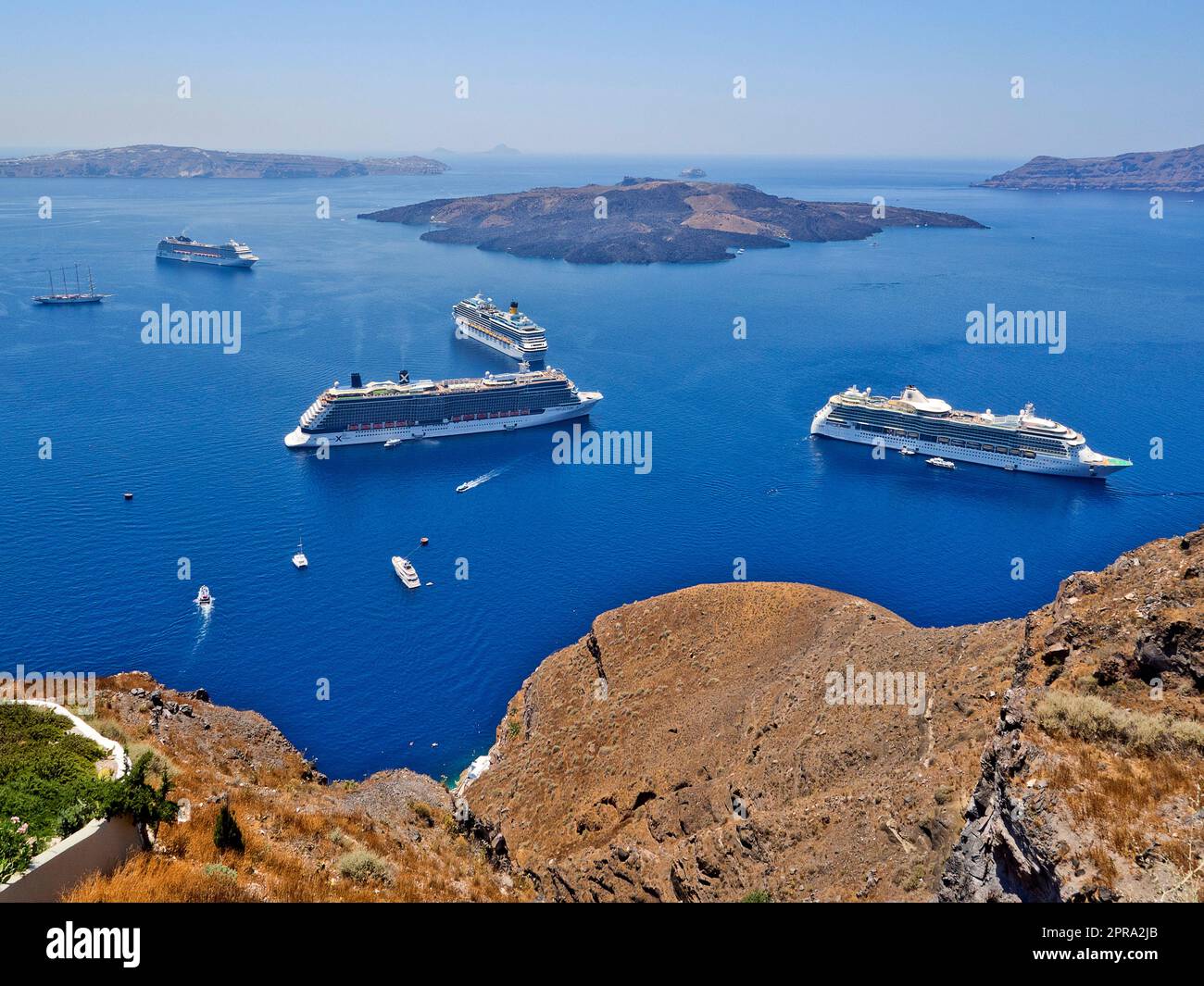 Greece, Santorini, Thira Harbor Stock Photo