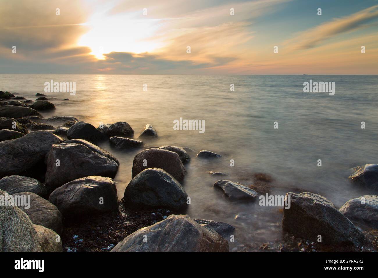 sunset at coast of fehmarn island Stock Photo