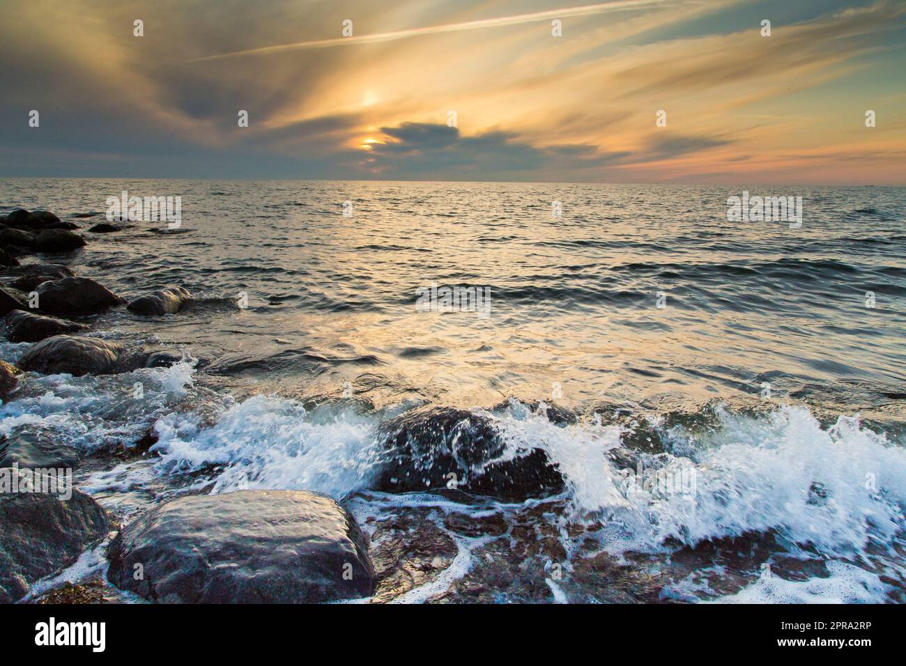 sunset at coast of fehmarn island Stock Photo