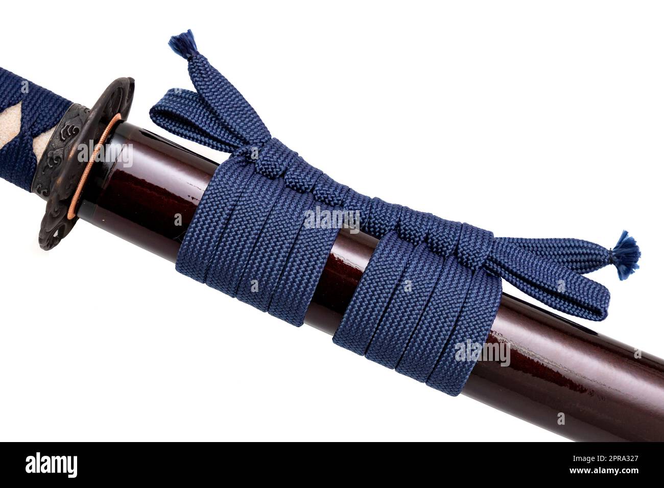Navy Blue Sageo : Navy blue silk rope for tying. Stock Photo