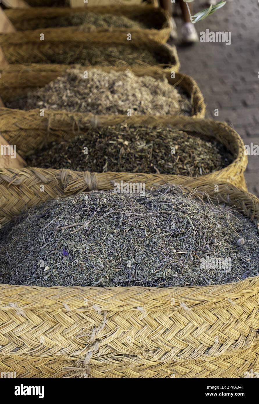 Medicinal herbs in a market Stock Photo