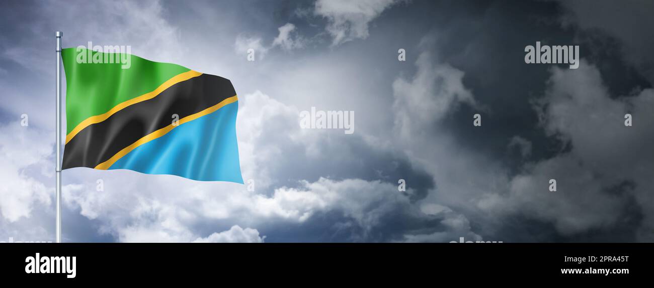 Tanzania flag on a cloudy sky Stock Photo