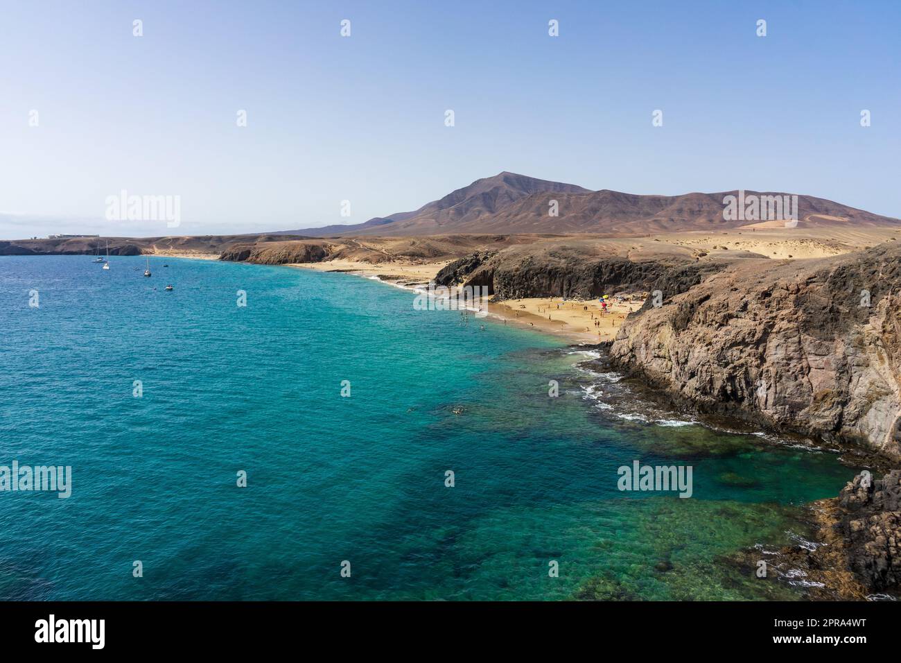 Playa de la Cera, Playa del Pozo and Playa Mujeres are popular and beautiful beaches in Lanzarote, Canary Islands, Spain. Stock Photo