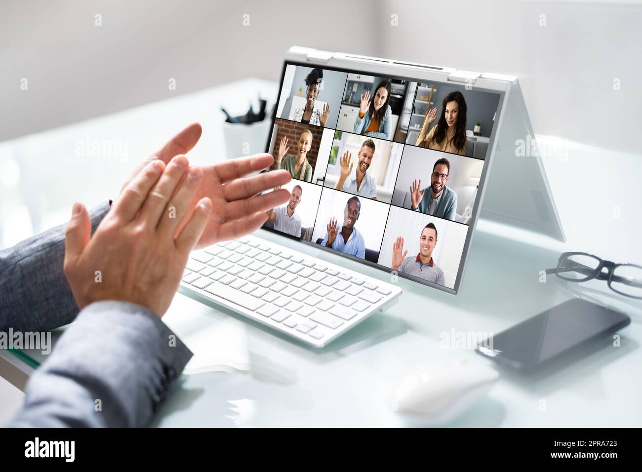 Virtual Conference Meeting Interview Stock Photo Alamy