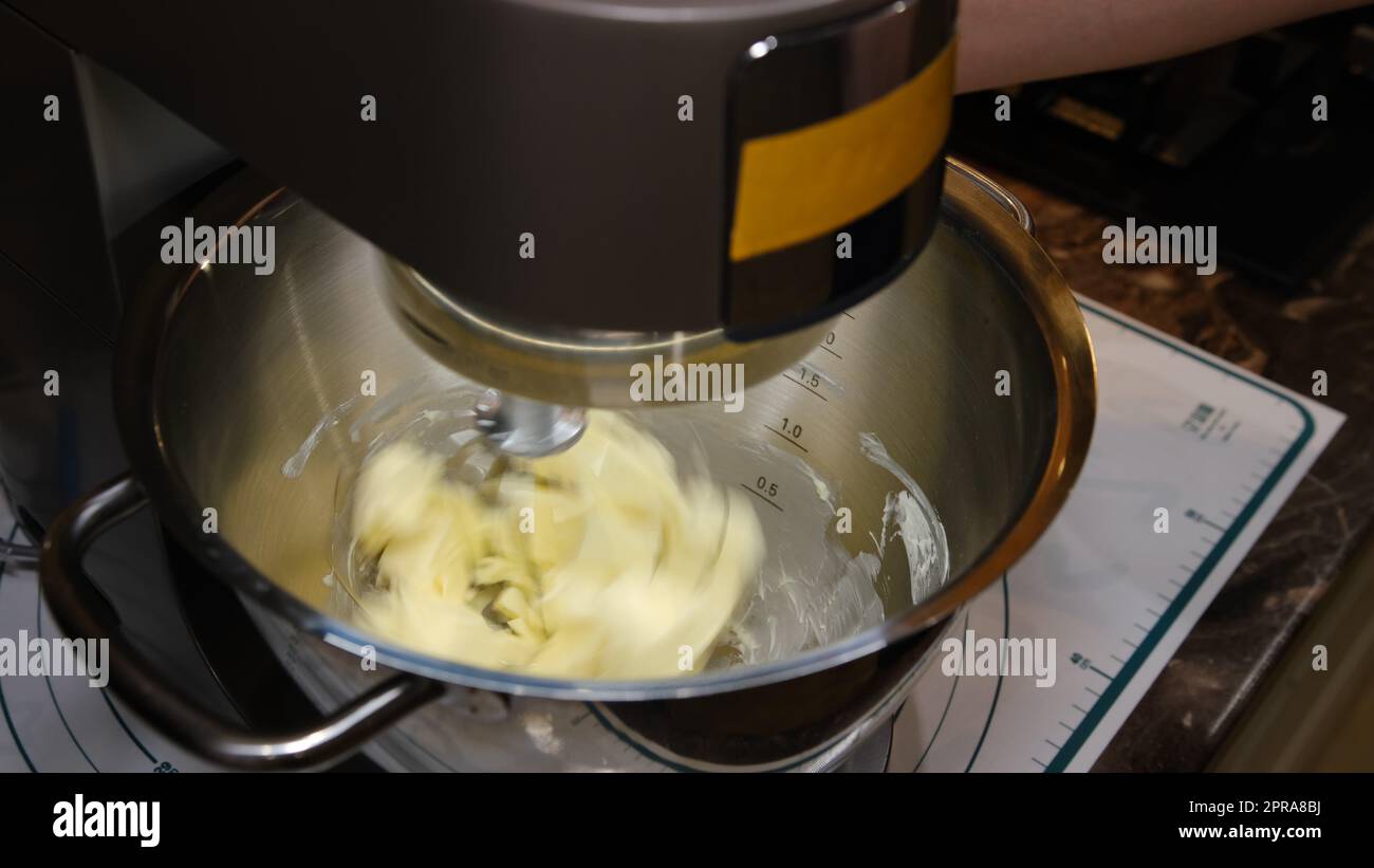 Dough prepaing in a food processor. Batter making fast and easy Stock Photo Alamy