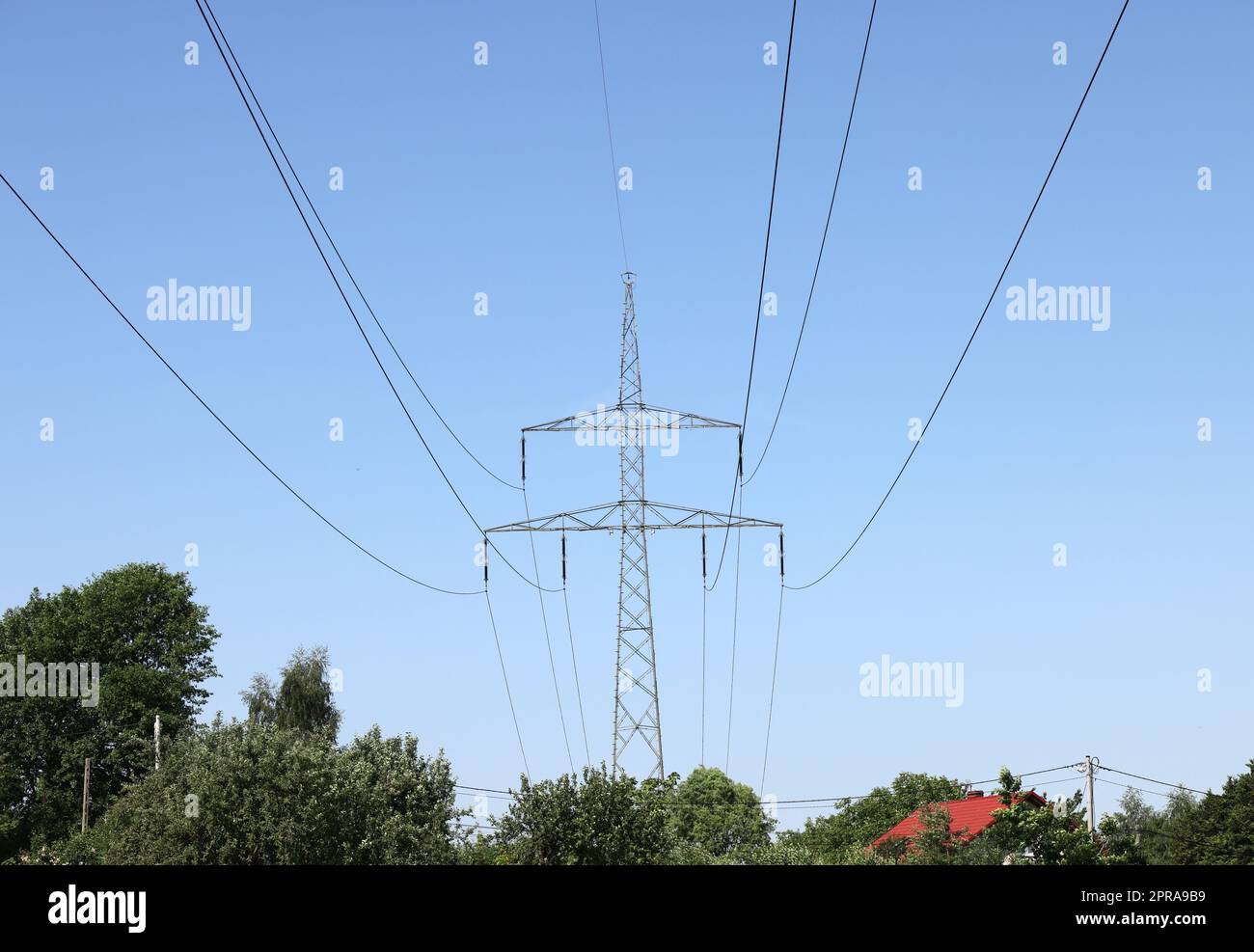 high voltage power pole and lines Stock Photo - Alamy