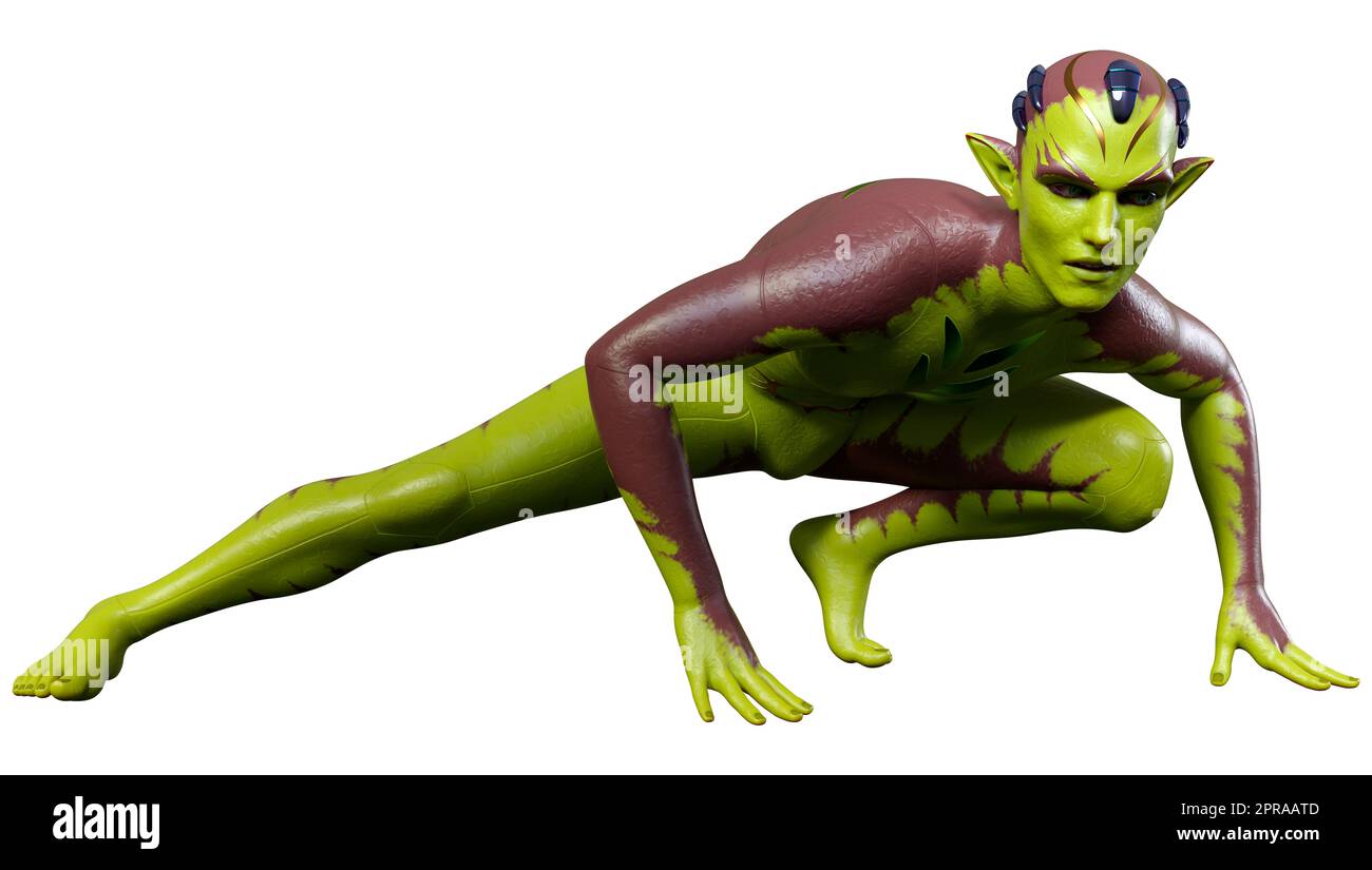 3D rendering of a green alien isolated on white background Stock Photo ...