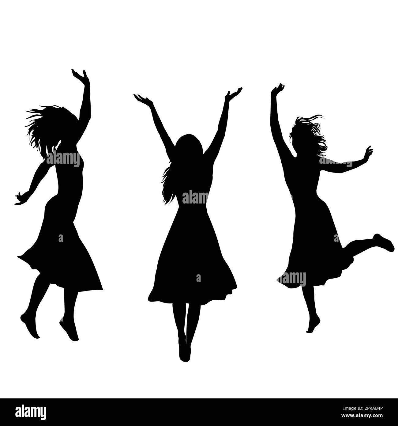 Silhouette of women enjoying life Stock