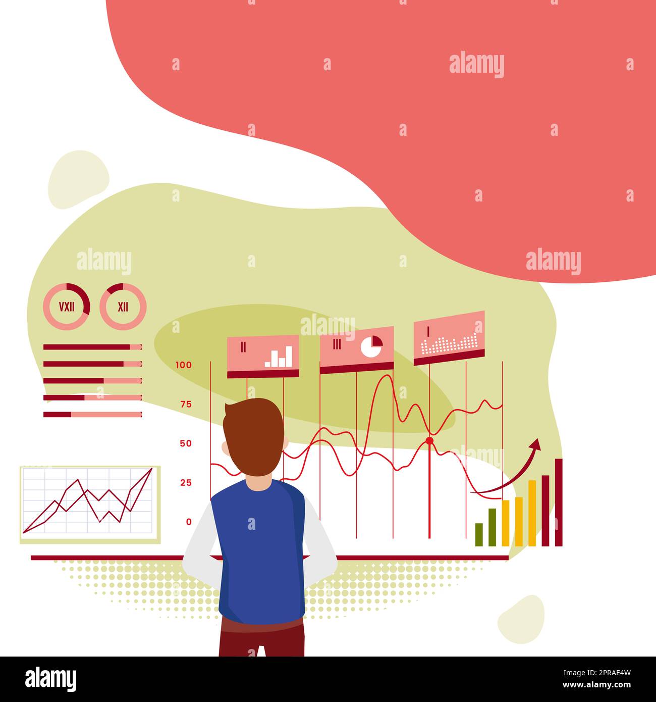 Businessman Looking At A Chart And Presenting Crucial Graphs And Charts. Man Showing Important Development Diagrams And Data. Stock Photo